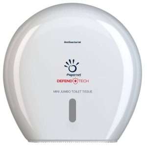 Dispenser antibatterico per carta igienica Mini Jumbo Defend Tech - 24,9x25,7x14,8 cm Papernet bianco -
