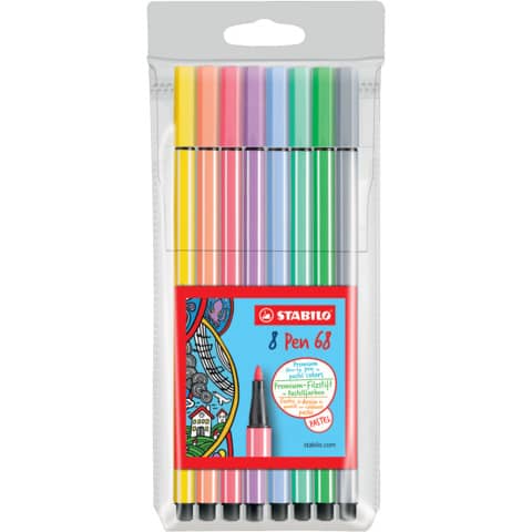 Pennarelli Stabilo Pen 68 tratto 1 mm conf. 8 colori assortiti Pastel EO68/8-01