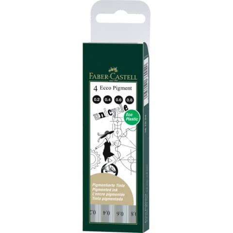 Penna punta in fibra Faber-Castell Ecco Pigment tinta pigmentata - punte assortite - conf. 4 pezzi - 167004