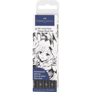 Penna inchiostro pigmentato Faber Castell Pitt Artist conf. 4 pezzi - Manga set nero - 267121