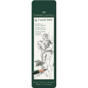 Astuccio in metallo 6 matite Faber-Castell 9000 - gradazioni assortite - 119063