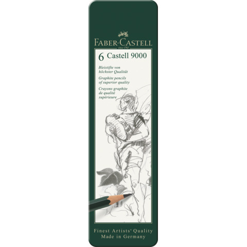 Astuccio in metallo 6 matite Faber-Castell 9000 - gradazioni assortite - 119063