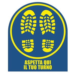 Adesivo segnaletico calpestabile Markin ''Aspetta qui il tuo turno'' in PVC 21x24,5 cm - Conf. 2 pezzi - X290COV-8