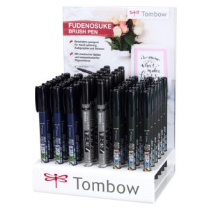 Espositore 48 marker calligrafici Tombow Fudenosuke Nero punta brush - assortiti nero - PWS-TBHS-48P-A