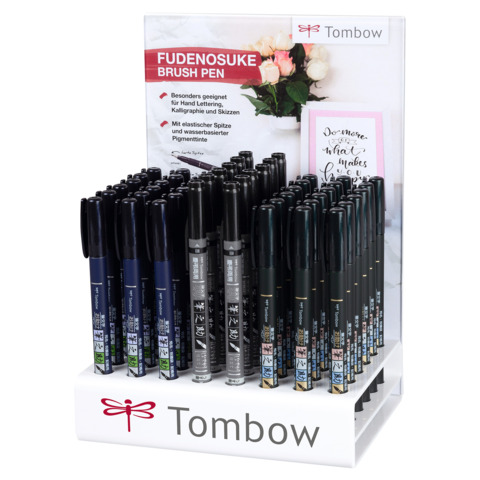 Espositore 48 marker calligrafici Tombow Fudenosuke Nero punta brush - assortiti nero - PWS-TBHS-48P-A