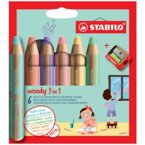 Matite colorate Stabilo Woody 3 in 1 punta larga conf. 6 colori Pastel assortiti 8806-3