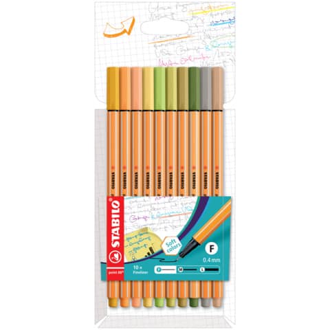Fineliner Stabilo Point 88® 0,4 mm conf. 10 colori caldi assortiti 8810-22