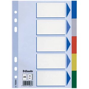 Intercalari in cartoncino rivestiti in PPL Esselte Essentials A5 - 5 tasti - 152640