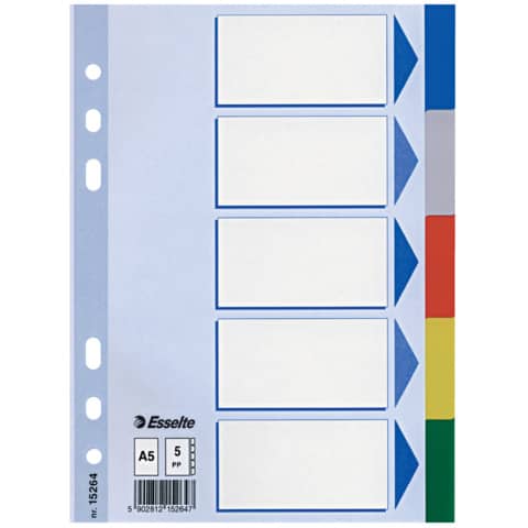 Intercalari in cartoncino rivestiti in PPL Esselte Essentials A5 - 5 tasti - 152640