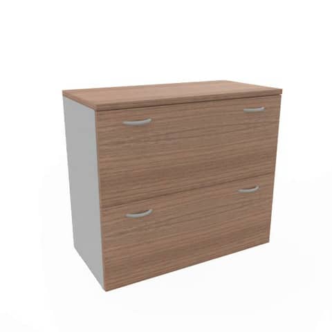 Armadio basso noce canaletto con scocca trama antracite 90x45xH.81,5  cm con due classificatori estraibili Practika
