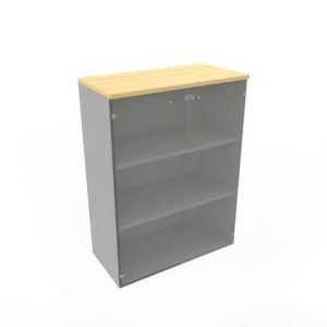 Armadio medio con ante vetro fumè, top faggio scocca trama antracite 90x45xH.123,2 cm - ECEM90V-FA-TA-GE