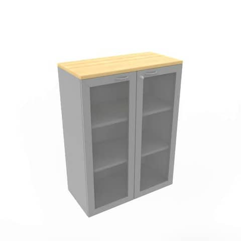 Armadio medio ante vetro telaio MDF, top faggio scocca trama antracite 90x45xH.123,2 cm - ECEM90T-FA-TA-V3