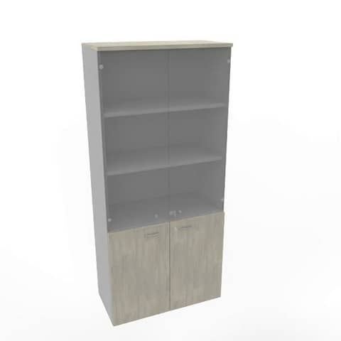 Armadio alto con ante basse cemento e alte in vetro scocca trama antracite 90x45xH.200 cm - ECE490V-CL-TA-GE
