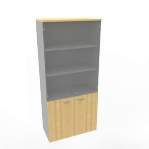Armadio alto con ante basse faggio e alte in vetro scocca trama antracite 90x45xH.200 cm - ECE490V-FA-TA-GE