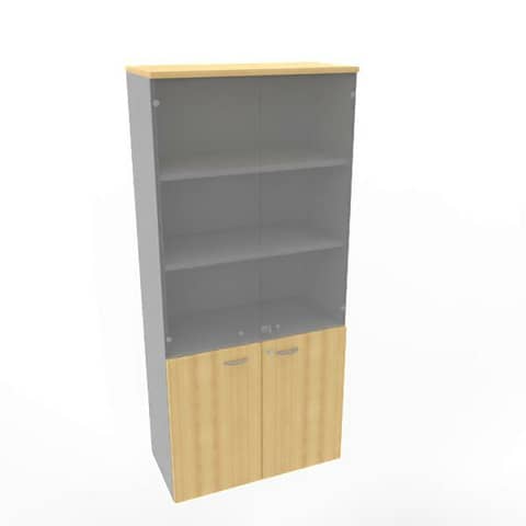 Armadio alto con ante basse faggio e alte in vetro scocca trama antracite 90x45xH.200 cm - ECE490V-FA-TA-GE