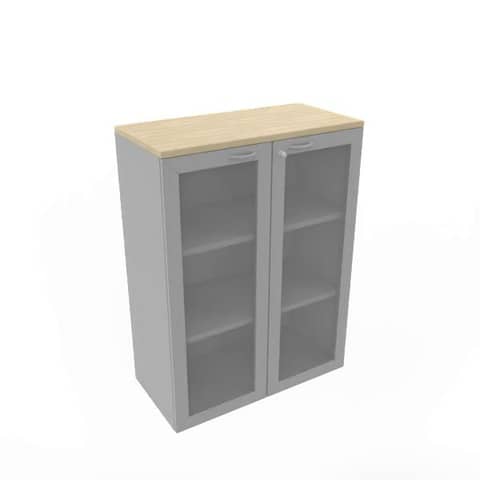 Armadio medio ante vetro telaio MDF, top rovere scocca trama antracite 90x45xH.123,2 cm - ECEM90T-RK-TA-V3