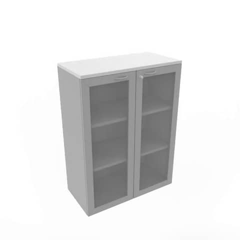 Armadio medio ante vetro telaio MDF, top grigio scocca trama antracite 90x45xH.123,2 cm - ECEM90T-GR-TA-V3