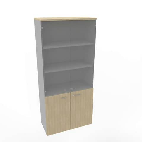 Armadio alto con ante basse rovere e alte in vetro scocca trama antracite 90x45xH.200 cm - ECE490V-RK-TA-GE