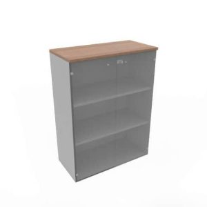 Armadio medio con ante vetro fumè, top noce canaletto scocca trama antracite 90x45xH.123,2 cm - ECEM90V-NO-TA-GE