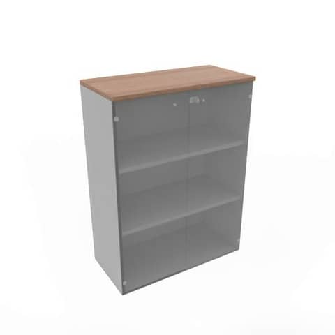 Armadio medio con ante vetro fumè, top noce canaletto scocca trama antracite 90x45xH.123,2 cm - ECEM90V-NO-TA-GE