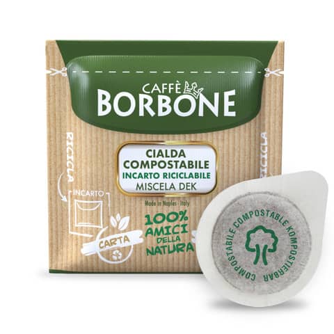 Caffè in cialda compostabile ESE 44 mm qualità Dek Caffe Borbone - conf. da 100 pz - 44BDEK100N