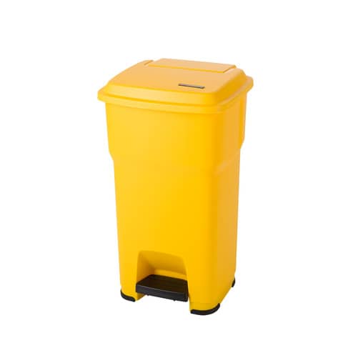 Cestino gettacarte Rotho Hera 60 L con pedale e coperchio giallo - F800063