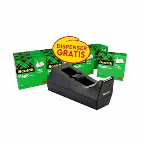 Dispenser per nastro adesivo Scotch® Magic? C38 nero + 12 rotoli 19 mm x 33 m SM12 Black