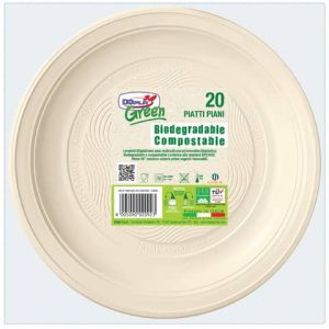 Piatti piani biodegradabili e compostabili Dopla Green avorio Ø 205 mm - conf. 20 pz - 11796
