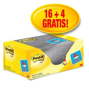 Foglietti riposizionabili Post-it® Notes giallo Canary? 38x51 mm Value Pack 16+4 blocchetti GRATIS - 653-VP20