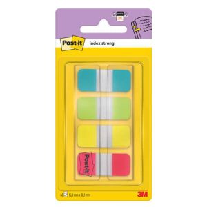 Segnapagina removibili Post-it® Index Strong Mini con dispenser - 4 blocchetti da 10 ff - turchese-lime-giallo-rosso