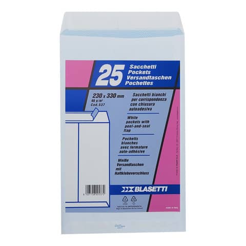Busta a sacco Blasetti Self bianco - 80 g/m2 - in conf. 25 buste - 230x330 mm 537