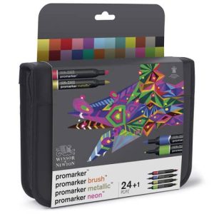 Astuccio pennarelli Winsor&Newton Promarker doppia punta fine-larga - assortiti - conf. 24 pezzi - 0290037