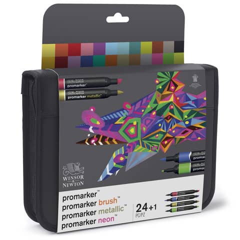 Astuccio pennarelli Winsor&Newton Promarker doppia punta fine-larga - assortiti - conf. 24 pezzi - 0290037