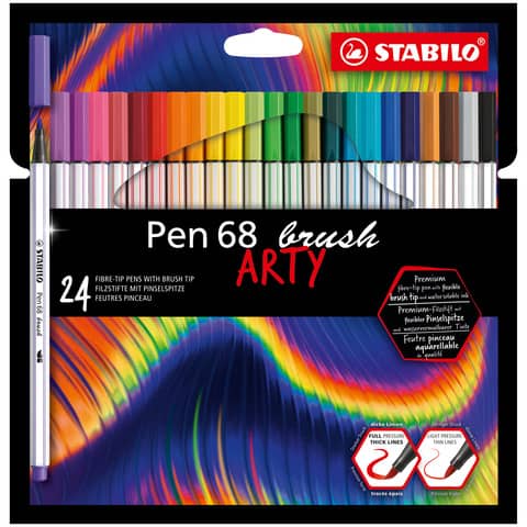 Pennarello Stabilo Arty Line Pen 68 brush punta a pennello in conf. 24 colori assortiti - 568/24-21-20