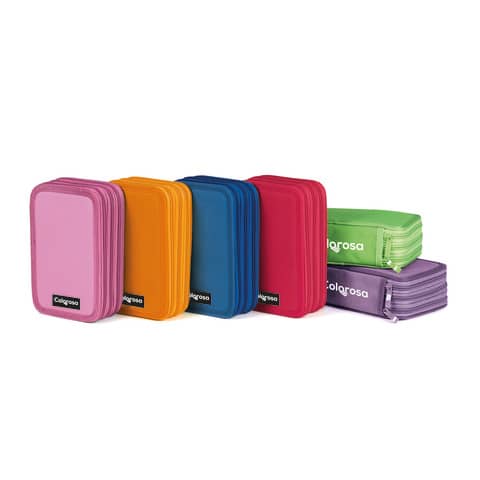 Astuccio a 3 zip Colorosa tinta unita 13x20x7 cm - 6 colori assortiti - 368300