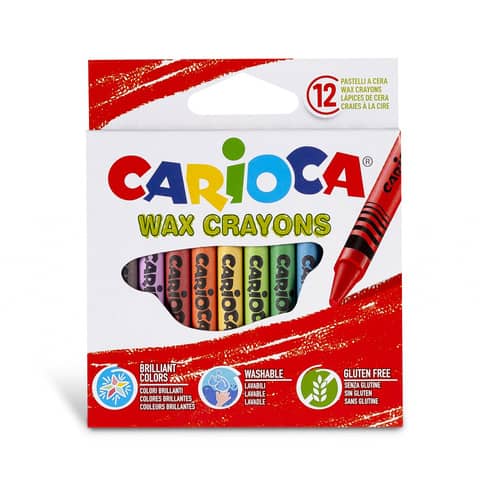 Pastelli a cera Carioca Wax Crayons punta 8 mm - conf. da 24 colori assortiti - 42366