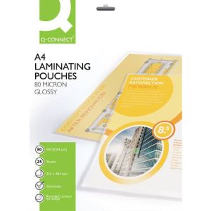Pouches per plastificatrici Q-Connect 216x303 mm finitura lucida - 80 µm A4 - conf. 25 pz - KF04118