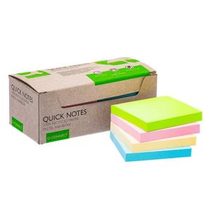 Foglietti riposizionabili riciclati Q-Connect 76x76 mm assortiti pastello - conf. 12 blocchetti da 100 ff - KF17324