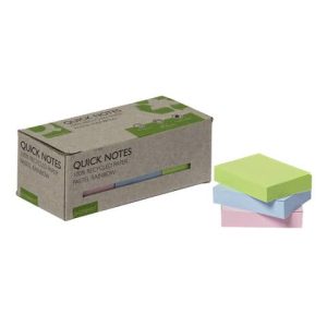 Foglietti riposizionabili riciclati Q-Connect 38x51 mm assortiti pastello - conf. 12 blocchetti da 100 ff - KF17326