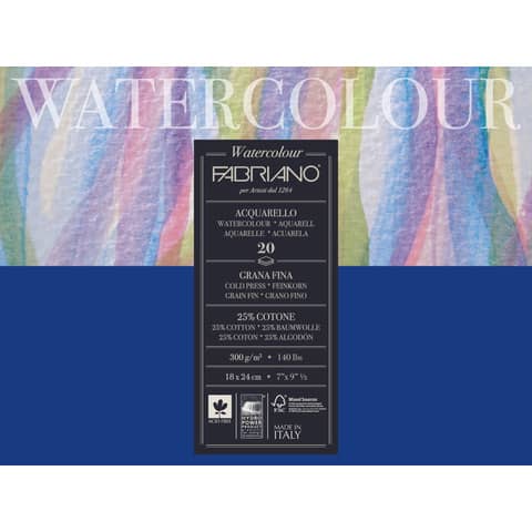 Blocco collato Fabriano Watercolour grana fine 20 fogli 18x24 cm - 300 g - 73611824