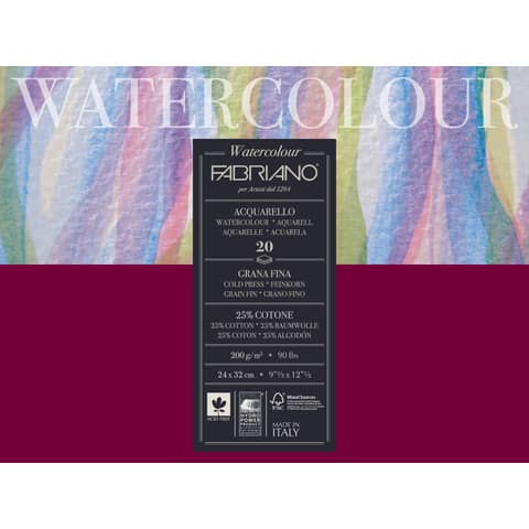 Blocco collato Fabriano Watercolour grana fine 20 fogli 24x32 cm - 200 g - 72612432