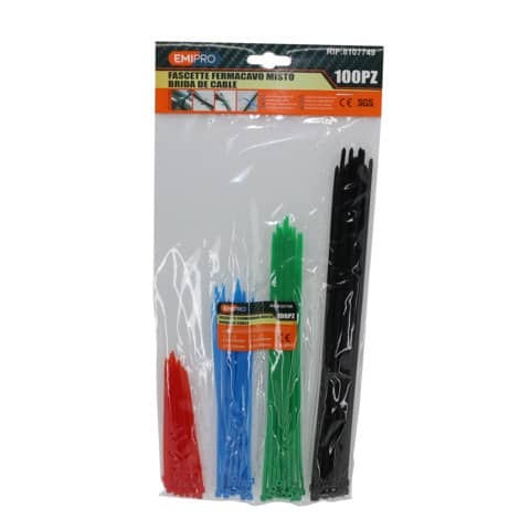 Fascette farmacavo Emi misure miste e colori assortiti - conf. 100 pezzi da 100 a 250 mm - 8107749