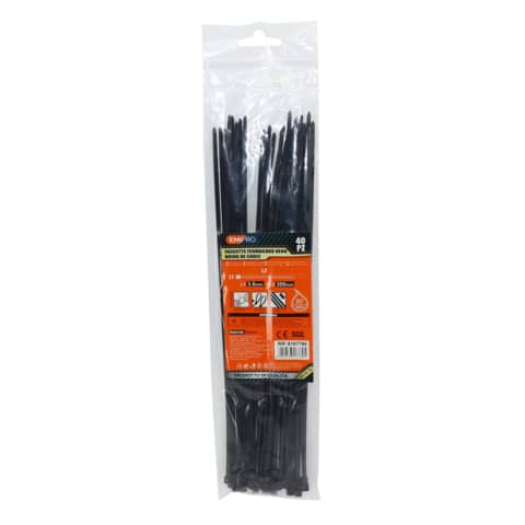 Fascette farmacavo in nylon Emi - 300x3,6 mm - colore nero - conf. 40 pezzi - 8107780