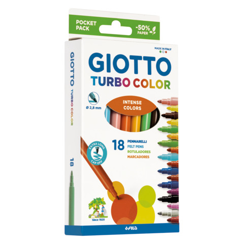 Pennarelli Giotto Turbo Color in fibra punta fine 2,8 mm - in conf. da 18 colori assortiti - F07340000