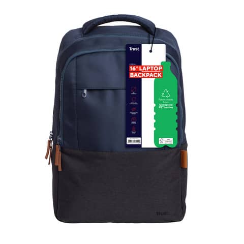 Zaino per laptop Trust Lisboa capacità fino a 16'' eco-friendly - blu - 25124