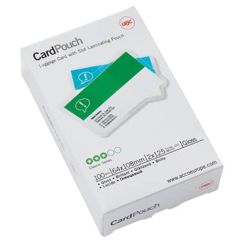 Pouches per plastificatrici a caldo GBC 2x125 µm finitura lucida 6,4x10,8 cm conf. da 100 GBC biglietti da visita -