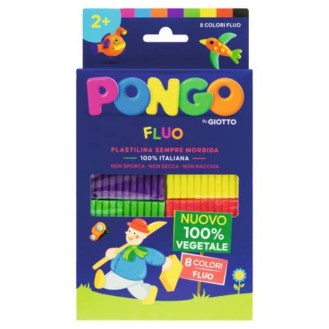 Panetti di plastilina 100% vegetale Pongo by Giotto 264 g conf. da 8 colori fluo assortiti - F603200