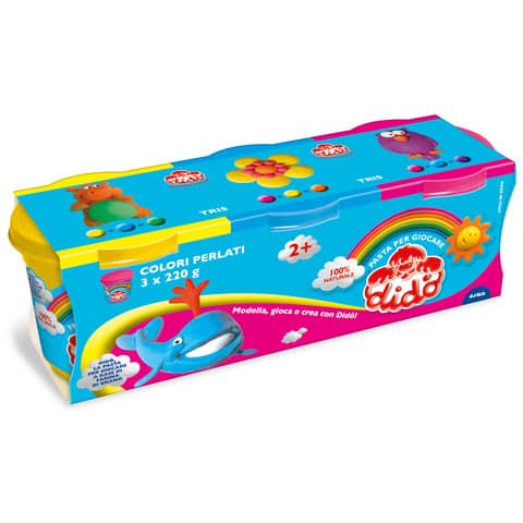 Pasta modellabile Didò Tris 3 x 220 g nei colori giallo, azzurro e magenta - conf. 3 pz - F390463