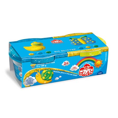 Pasta modellabile Didò Bis Glitter - 2 x 100 g nei colori giallo e azzurro - conf. 2 pz -  F396701