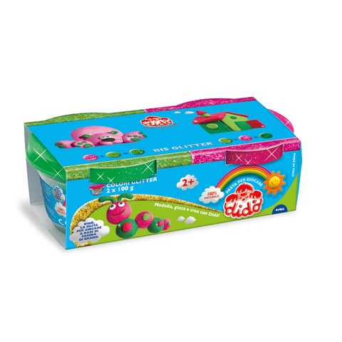 Pasta modellabile Didò Bis Glitter - 2 x 100 g nei colori magenta e verde - conf. 2 pz - F396702
